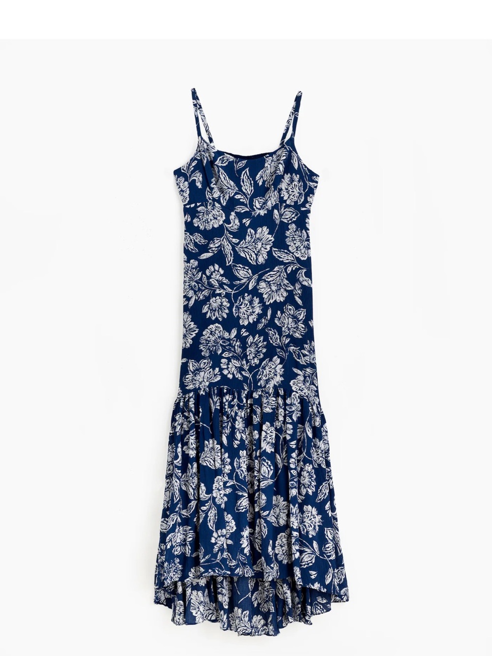 Women’s Navy Floral Spaghetti Strap High Low Dress